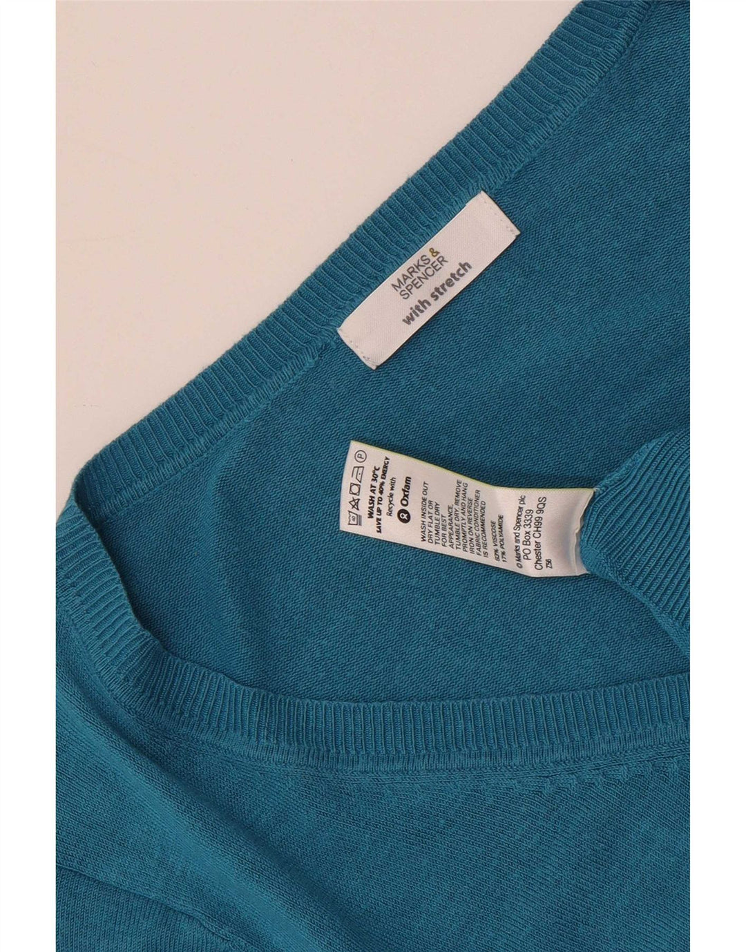 Suéter feminino Marks & Spencer com decote em V Reino Unido 14 viscose turquesa média
