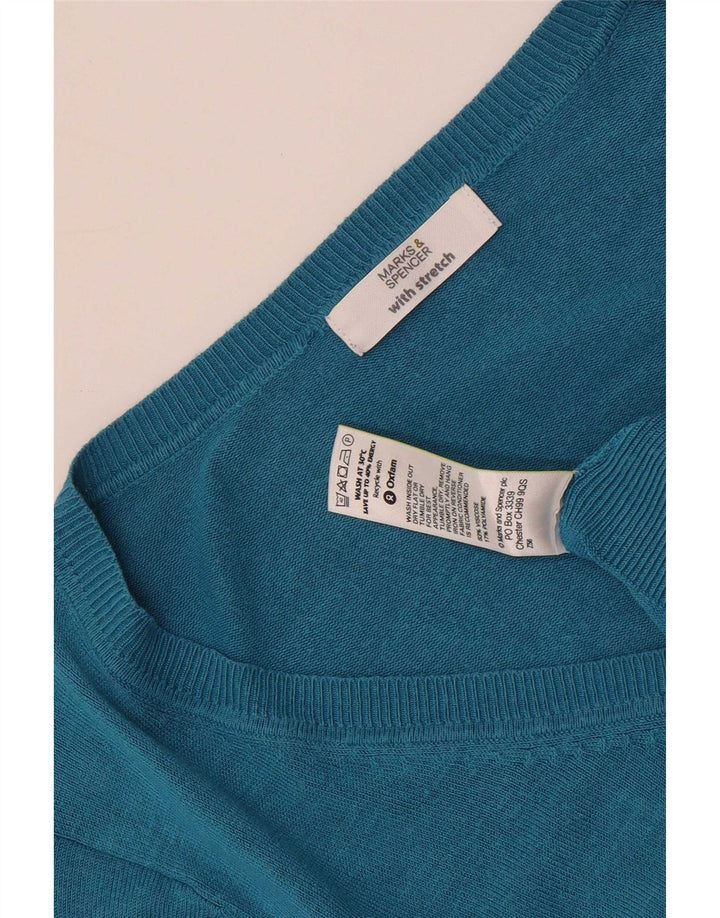 Suéter feminino Marks & Spencer com decote em V Reino Unido 14 viscose turquesa média