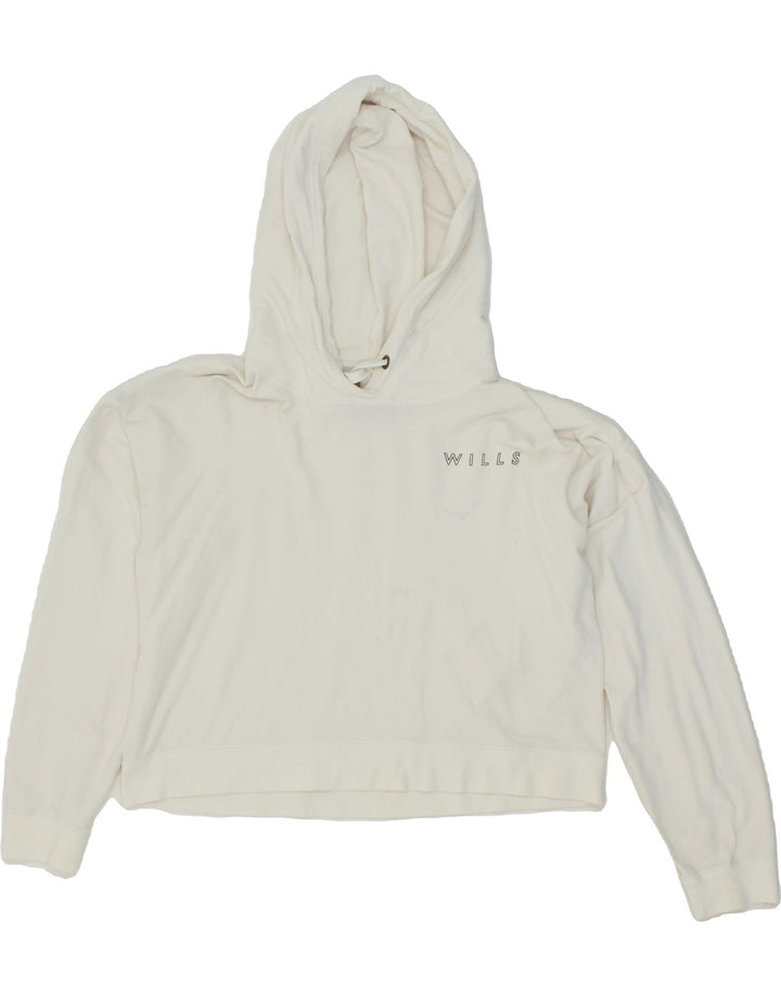 JACK WILLS Womens Crop Hoodie Jumper UK 12 Medium  White Cotton Vintage Jack Wills and Second-Hand Jack Wills from Messina Hembry 