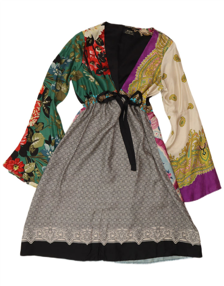 Vestido feminino vintage manga comprida linha A IT 40 médio multicolorido