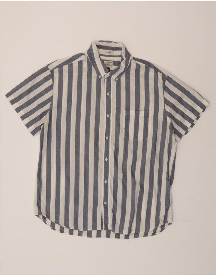 J. CREW Camisa masculina slim de manga curta XL algodão listrado azul