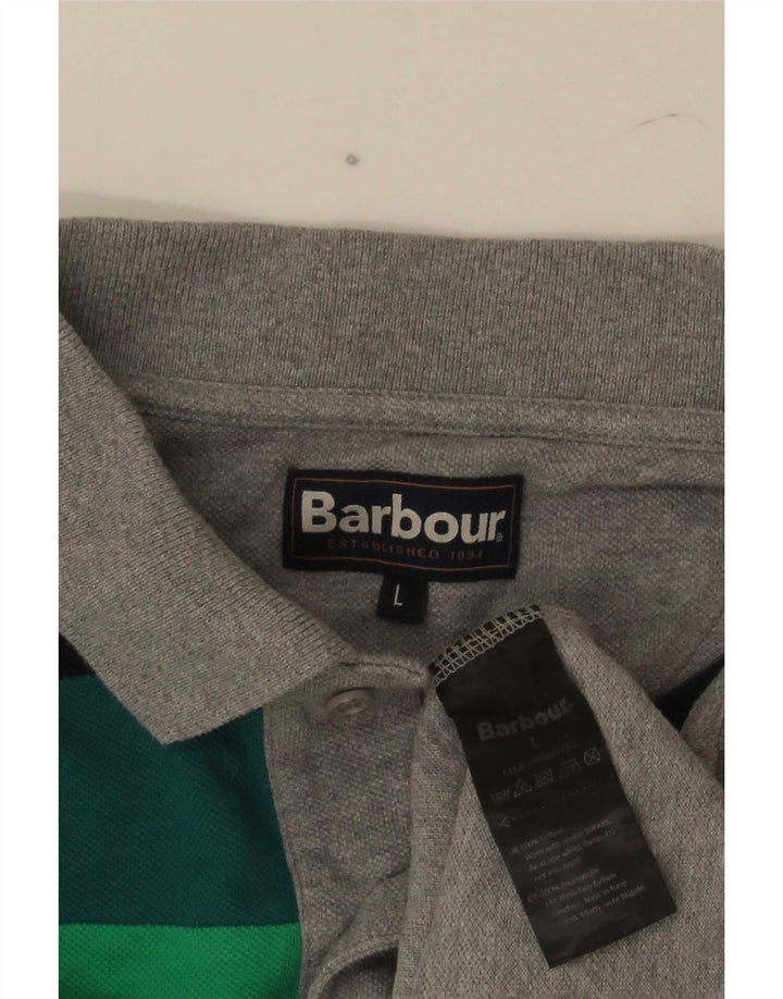 Camisa polo masculina Barbour grande algodão colorblock cinza