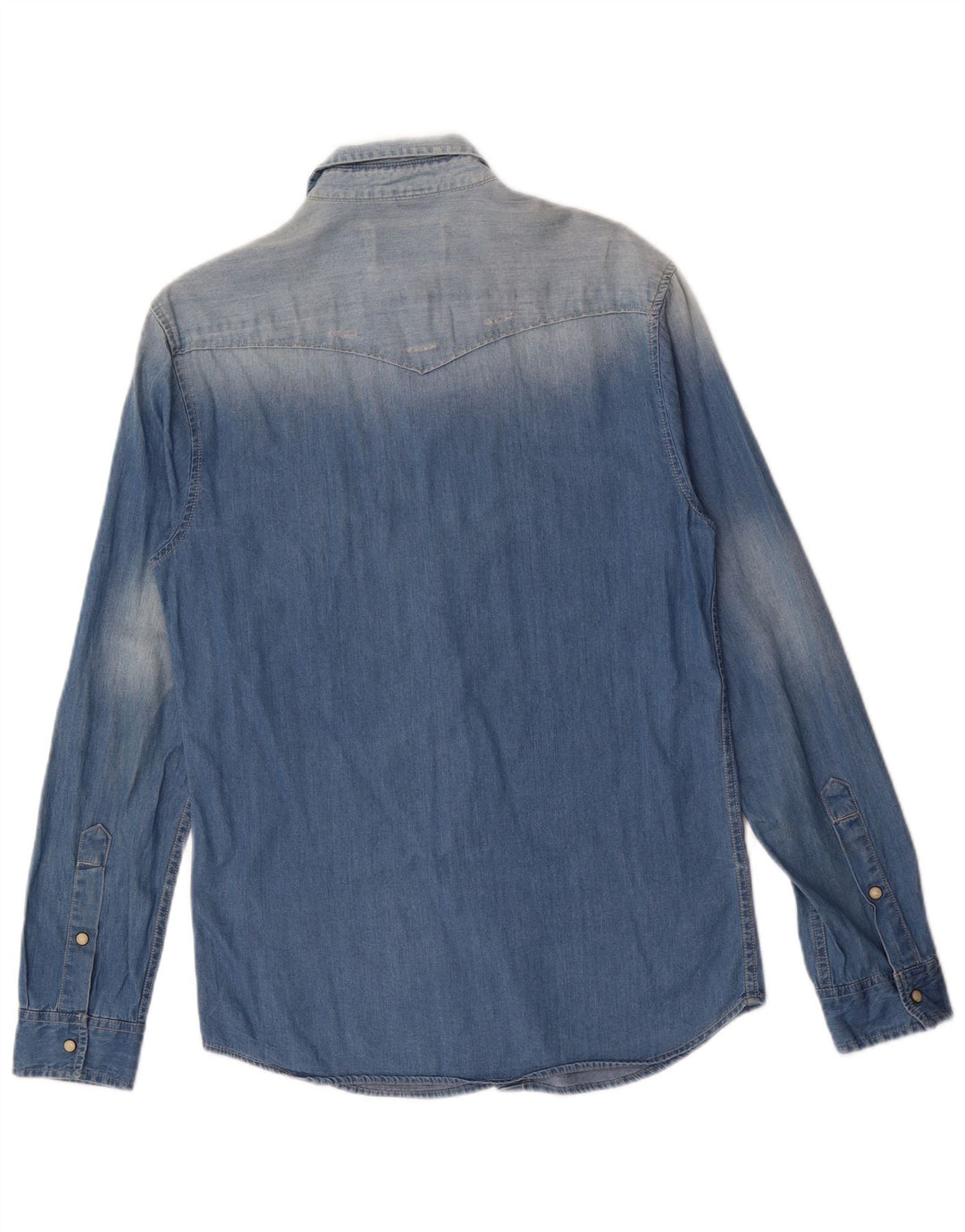 JACK & JONES Camisa jeans masculina original pequena de algodão azul