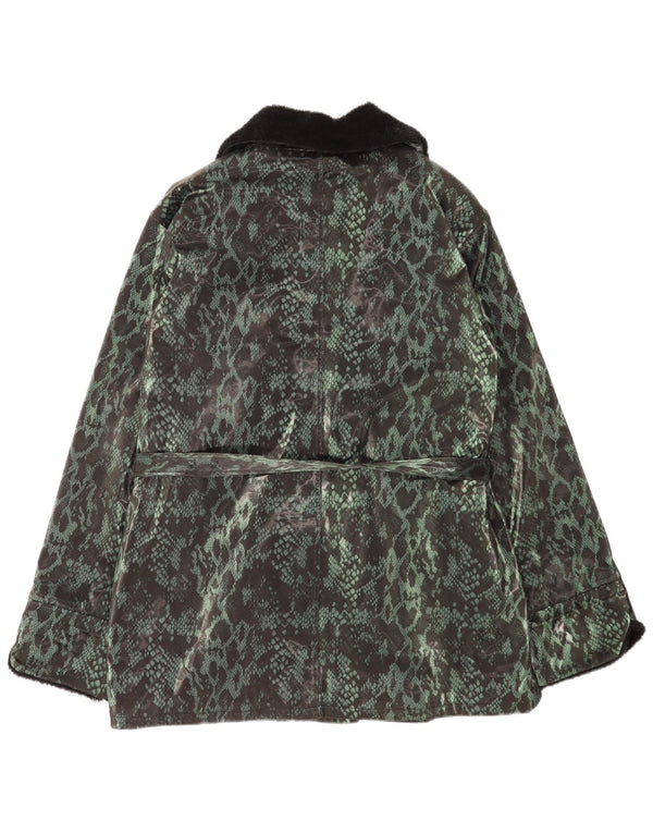 Casaco feminino vintage com peito duplo UK 18 XL verde animal print poliéster