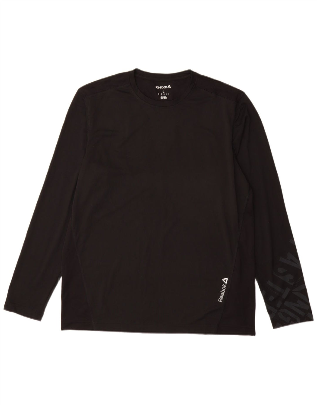 Reebok Mens Graphic Top Manga Longa Grande Poliéster Preto
