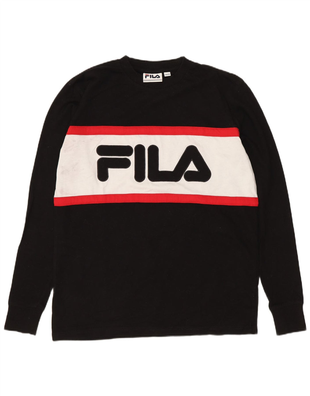 Fila Top gráfico feminino oversized manga comprida UK 2 2XS preto colorblock