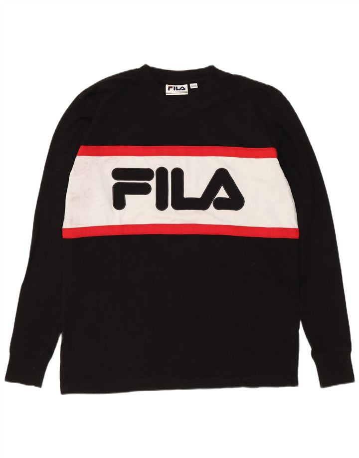 Fila Top gráfico feminino oversized manga comprida UK 2 2XS preto colorblock