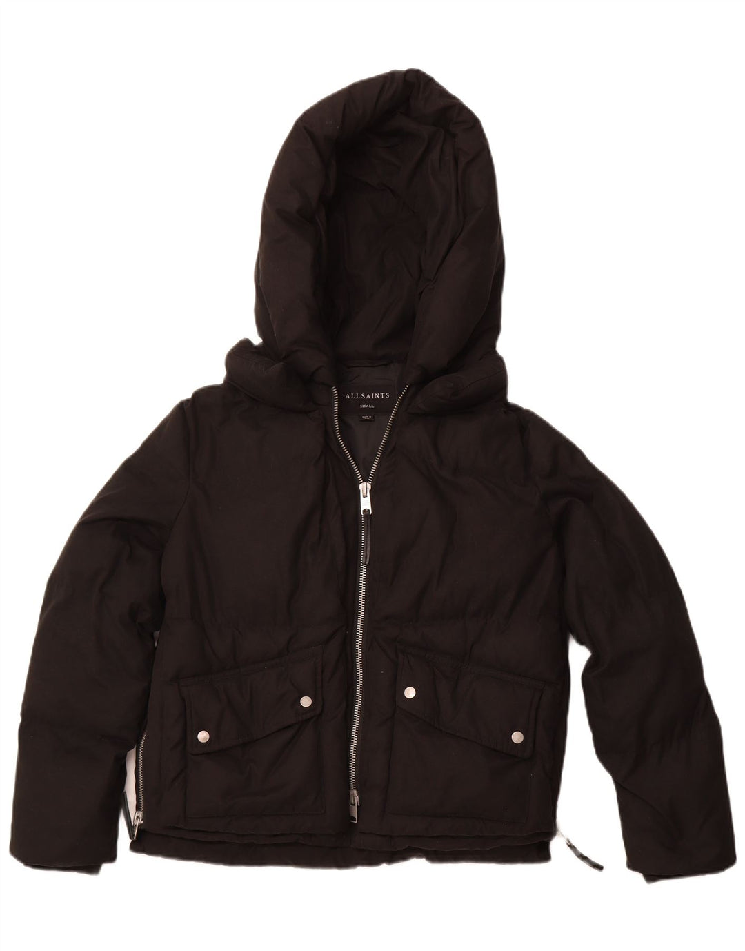 Jaqueta acolchoada com capuz feminina ALL SAINTS UK 10 poliéster preto pequeno