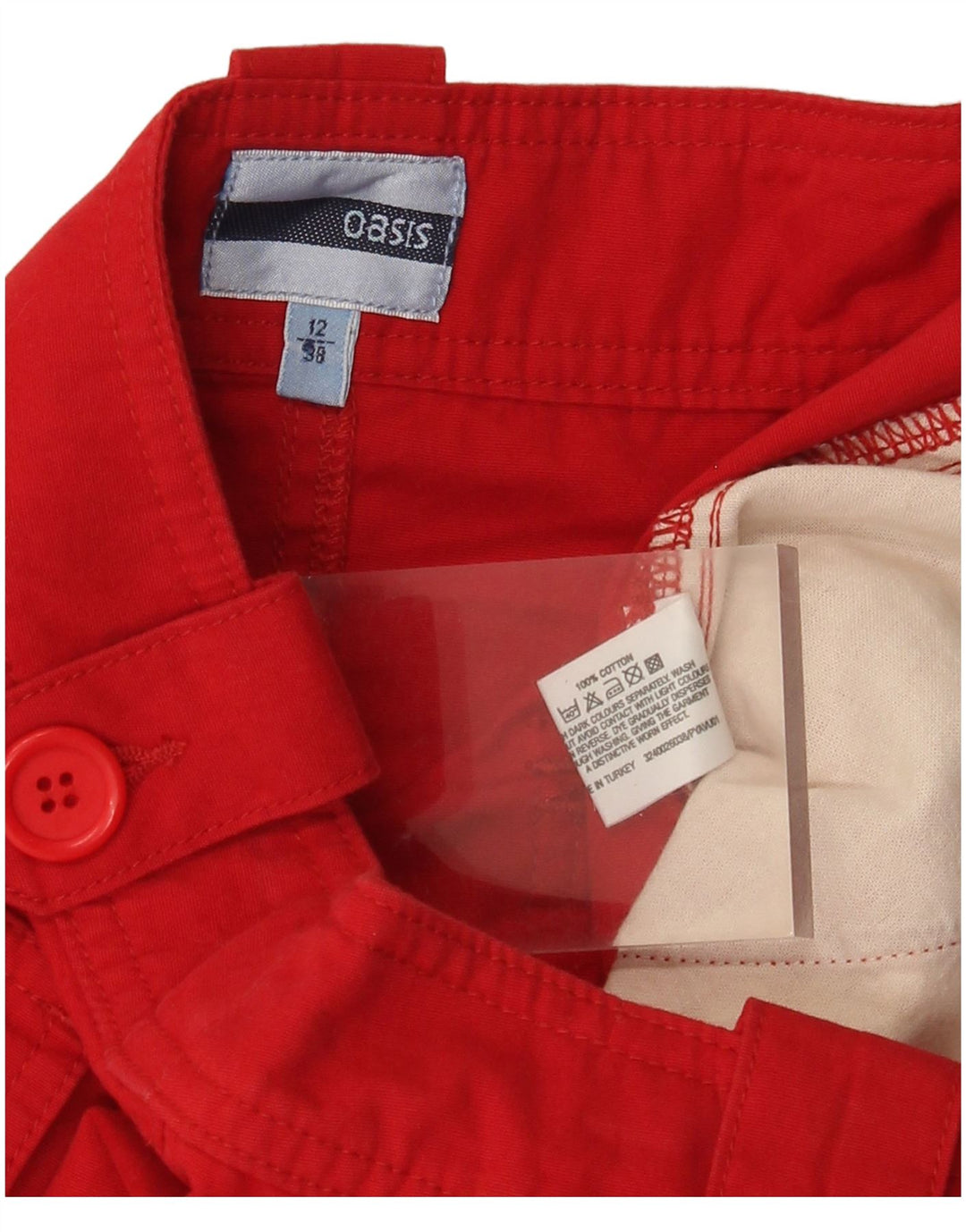 Saia cargo feminina Oasis UK 12 médio W30 algodão vermelho