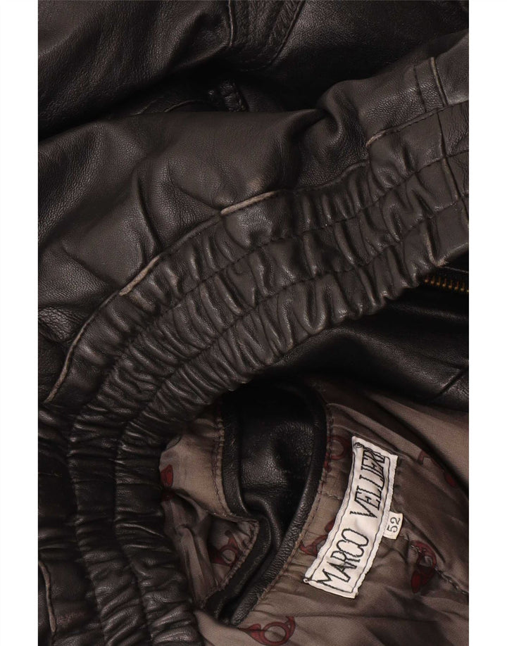 Jaqueta de couro bomber masculina vintage IT 52 XL preta