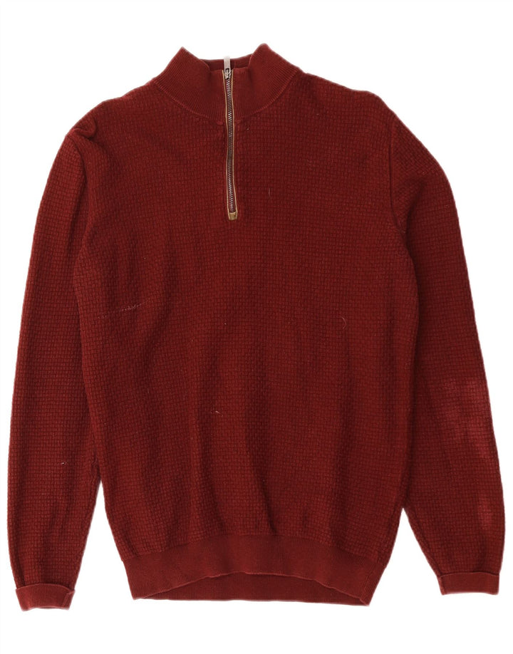 Suéter masculino MASSIMO DUTTI com zíper e gola pequena de algodão cor de vinho