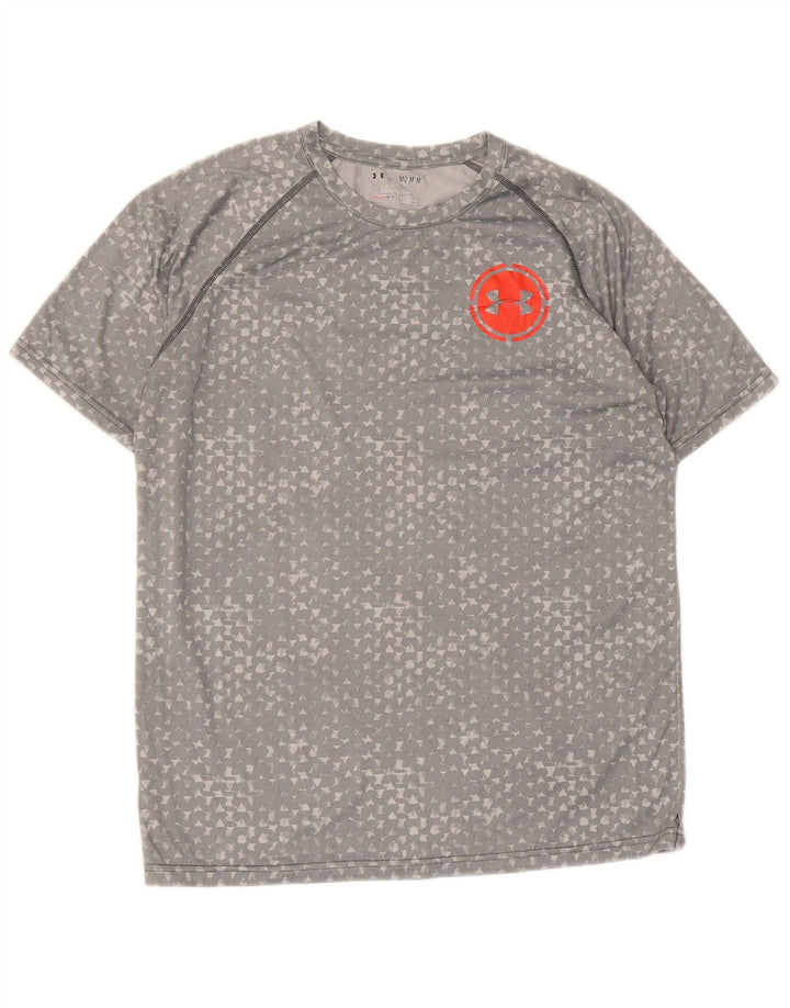 Camiseta masculina Under ARMOR Heat Gear Top cinza médio geométrico