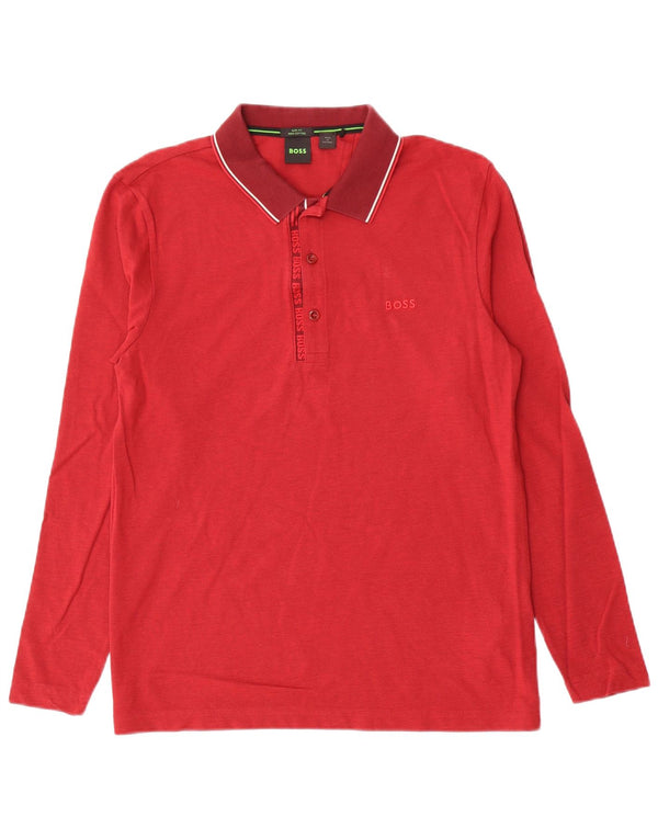 Camisa polo masculina Hugo Boss manga comprida slim fit grande algodão vermelho