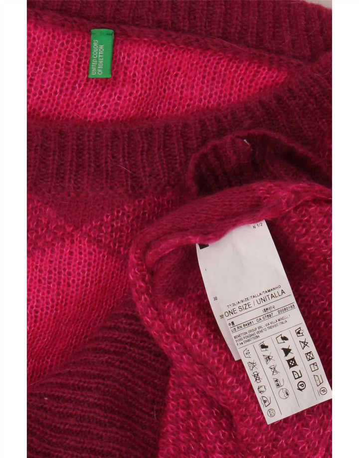 Benetton Poncho Jumper feminino grande tamanho único rosa Argyle/Diamante