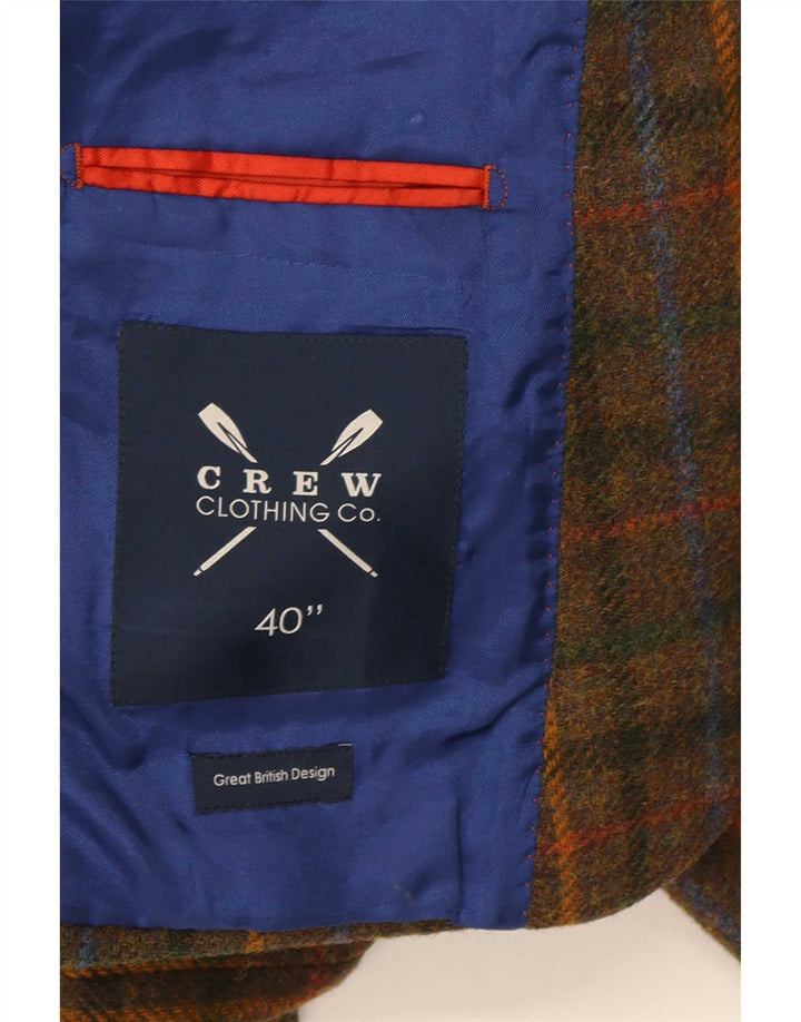 Jaqueta blazer masculina de 2 botões da Crew Clothing UK 38 lã xadrez marrom médio