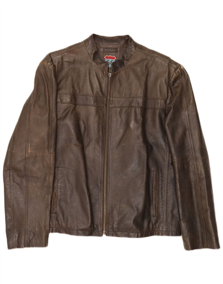 Jaqueta de couro masculina Route 66 UK 40 grande couro marrom