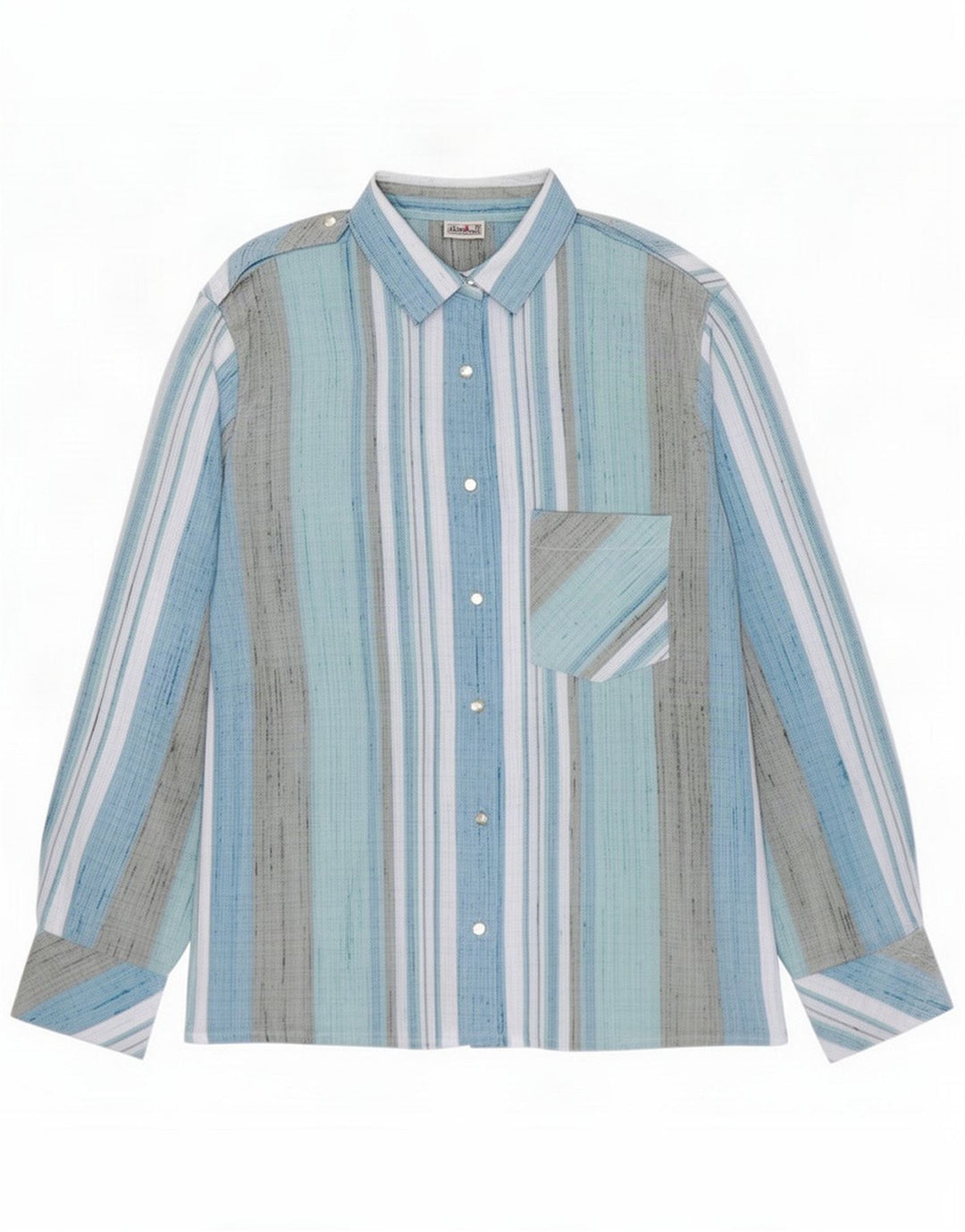 Camisa feminina vintage EU 38 poliéster listrado azul médio