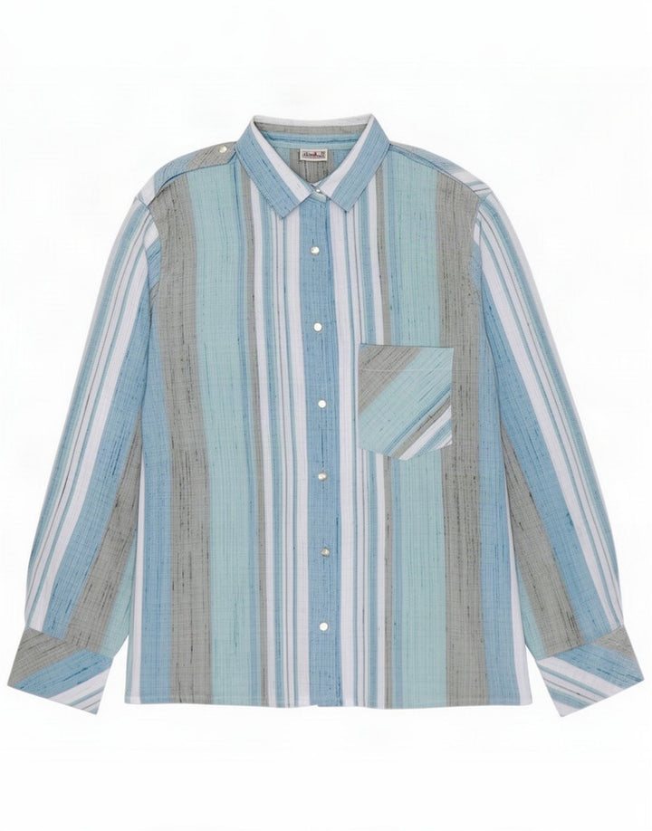 Camisa feminina vintage EU 38 poliéster listrado azul médio