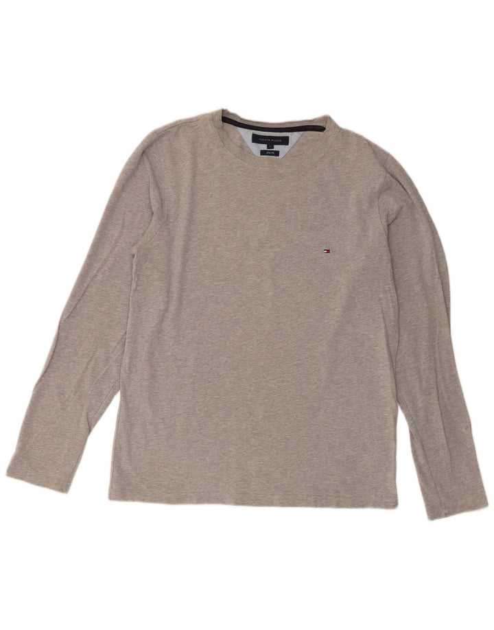 Tommy Hilfiger Mens Slim Fit Top Manga Longa Grande Algodão Salpicado Cinza