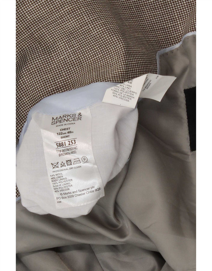 Jaqueta blazer masculina de 2 botões Marks & Spencer Reino Unido 48 2XL lã marrom