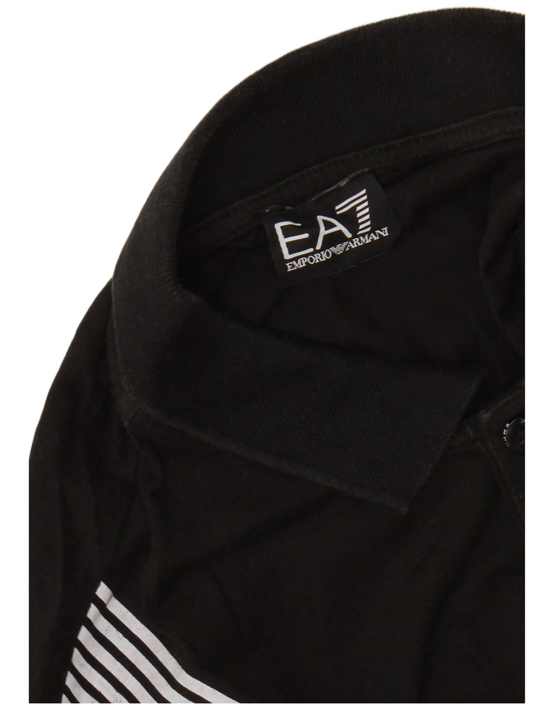 Camisa polo masculina EMPORIO ARMANI gráfica pequena listrada preta