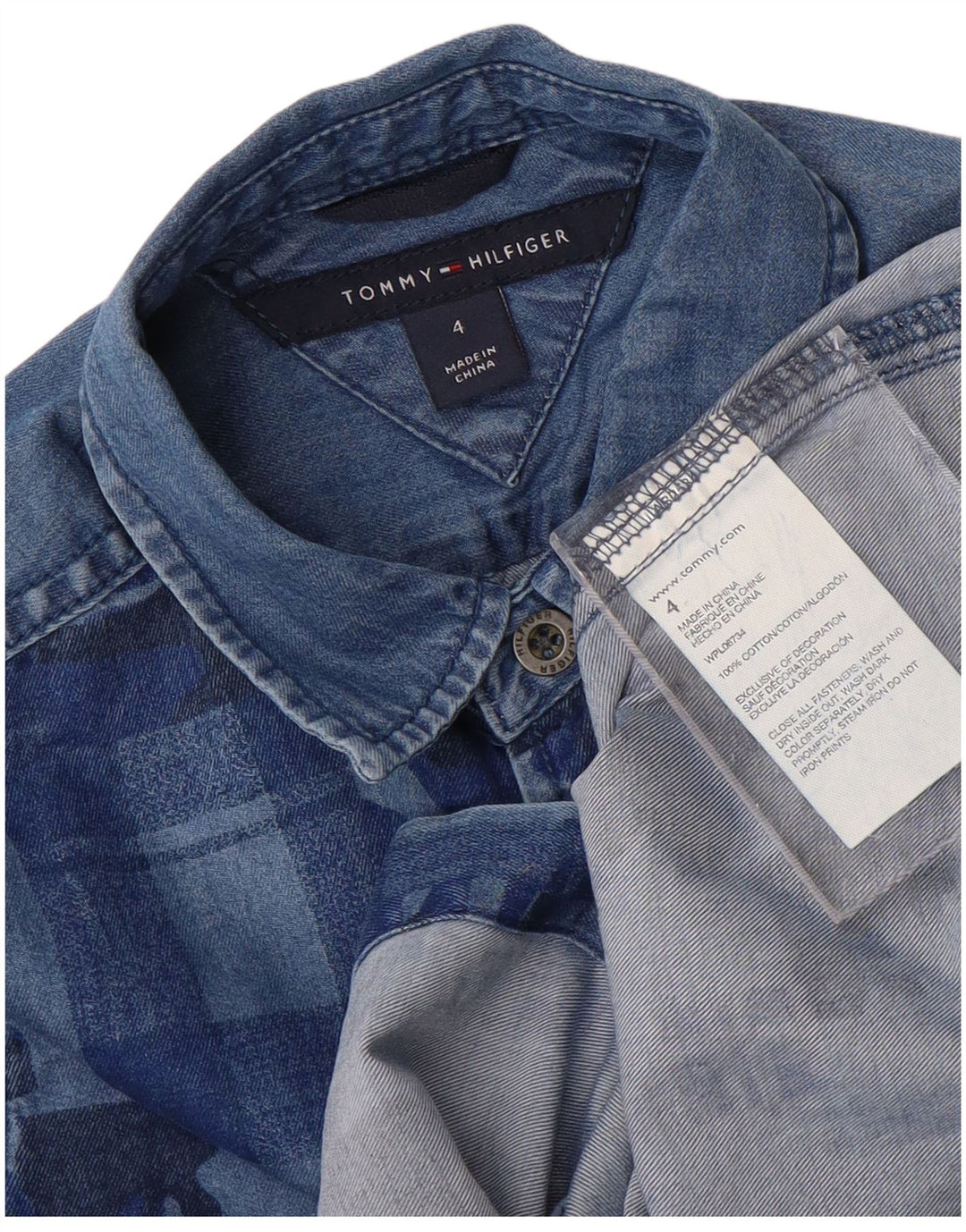 TOMMY HILFIGER Camisa jeans masculina 3-4 anos azul camuflada algodão