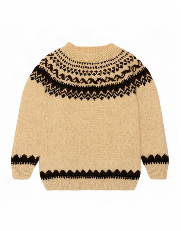 Suéter feminino vintage com gola canoa UK 16 grande bege Fair Isle