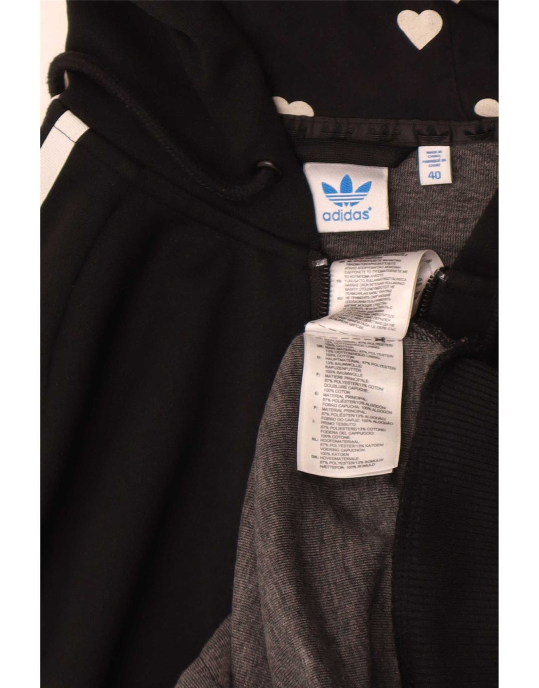 Suéter feminino Adidas com capuz e zíper gráfico IT 40 pequeno poliéster preto