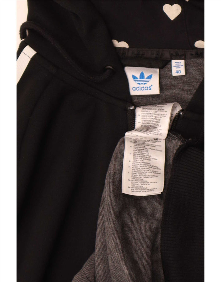 Suéter feminino Adidas com capuz e zíper gráfico IT 40 pequeno poliéster preto