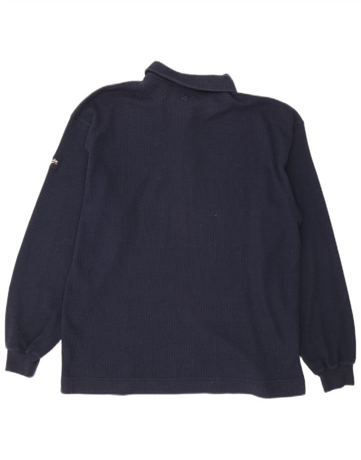 Camisa polo masculina Reebok de manga comprida médio algodão azul marinho