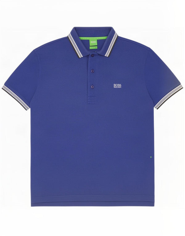 Camisa polo masculina Hugo Boss algodão listrado azul médio