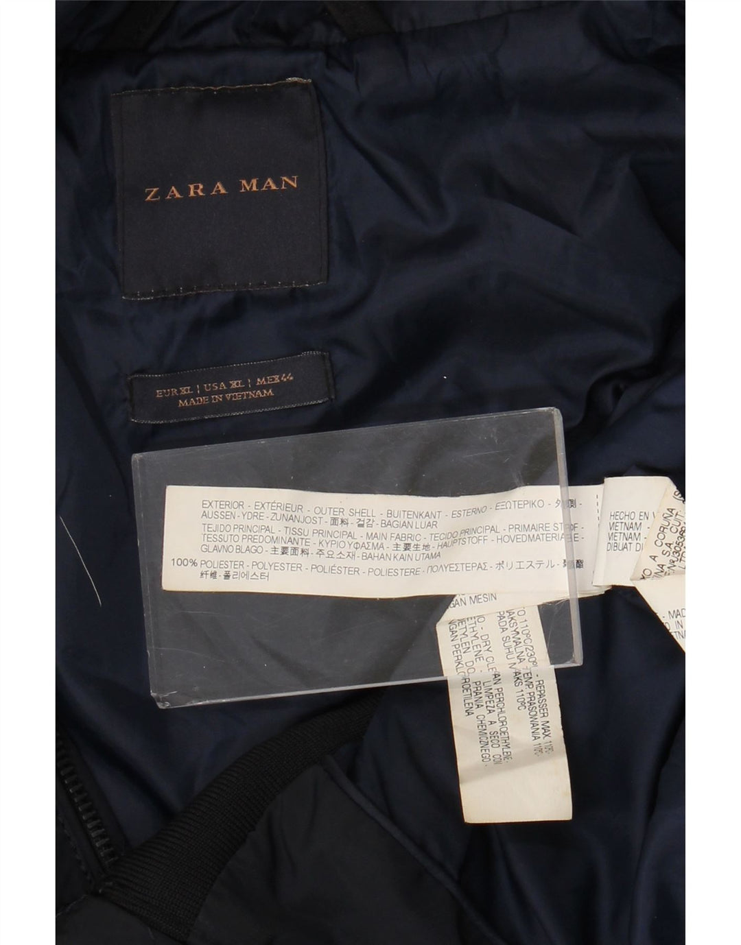 Zara Jaqueta bomber masculina com capuz Reino Unido 42 XL Azul marinho Colourblock Poliéster