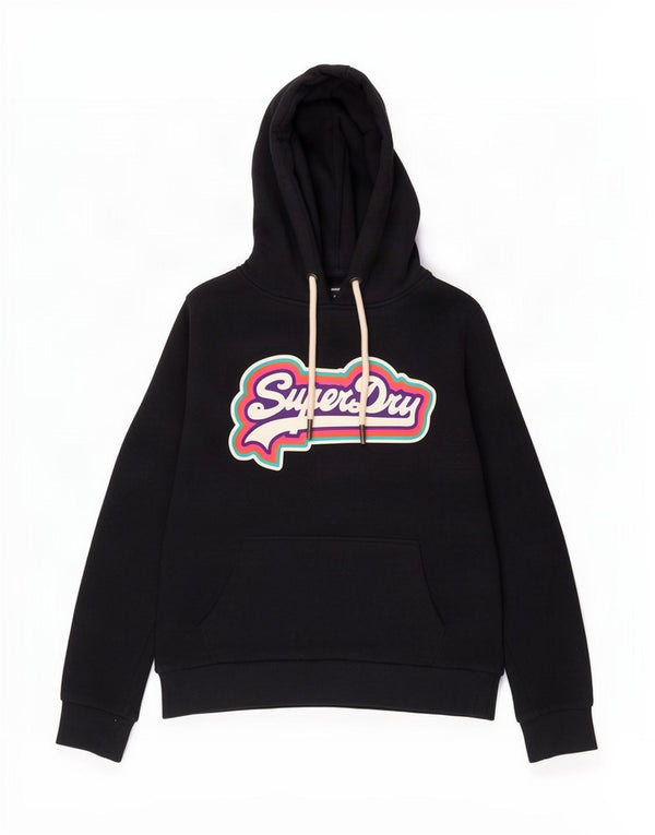Suéter com capuz gráfico feminino Superdry UK 12 algodão azul marinho médio