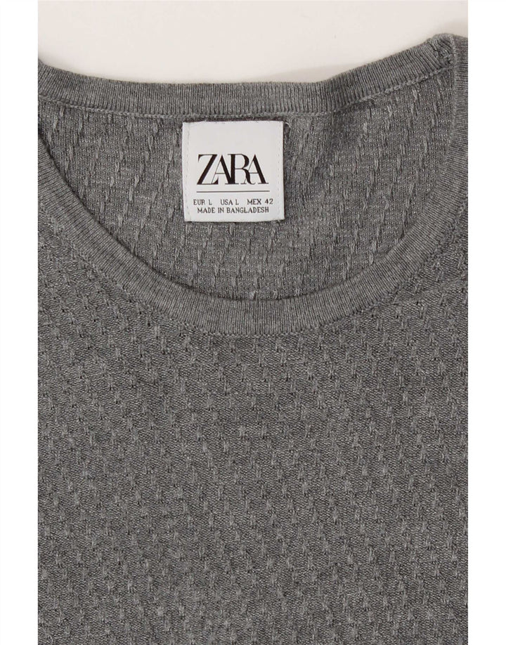 Zara Suéter masculino com gola redonda grande cinza
