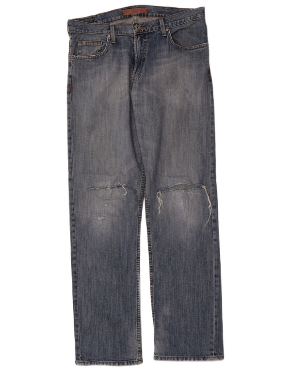 Calça jeans reta masculina Lee desgastada W34 L34 algodão azul