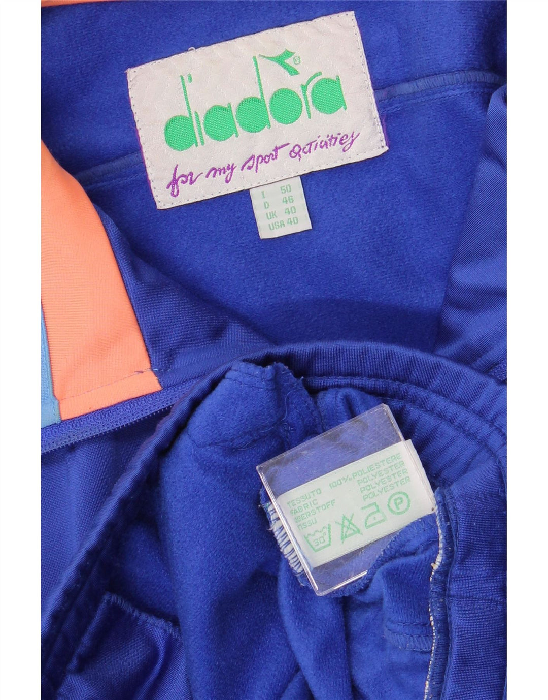 DIADORA Mens Graphic Tracksuit Top Jacket UK 40 Medium Blue Colourblock Vintage Diadora and Second-Hand Diadora from Messina Hembry 