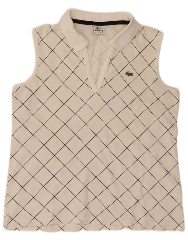 Camisa polo feminina sem mangas Lacoste tamanho 42 grande algodão xadrez branco