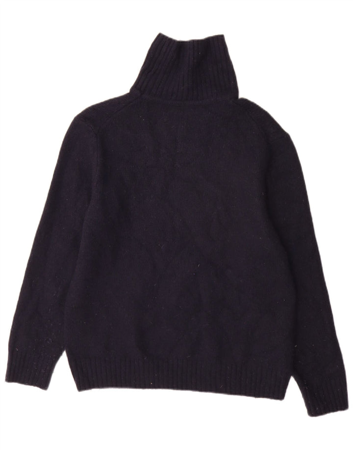 Zara Suéter masculino com gola redonda grande de lã azul marinho