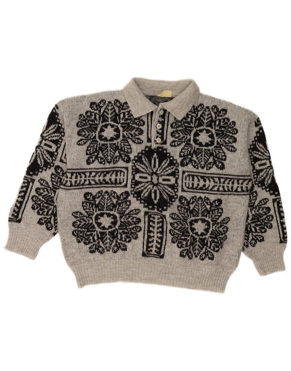 Suéter feminino RODES com gola polo oversized Reino Unido 18 XL cinza floral