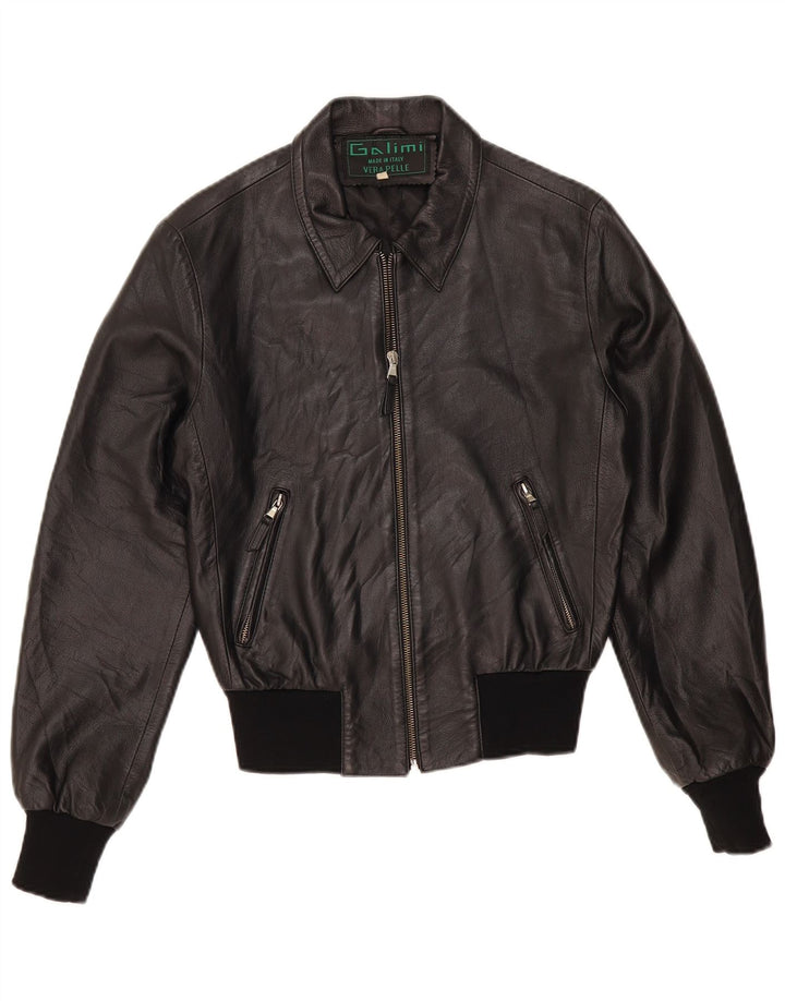 Jaqueta de couro bomber feminina vintage IT 44 couro preto médio