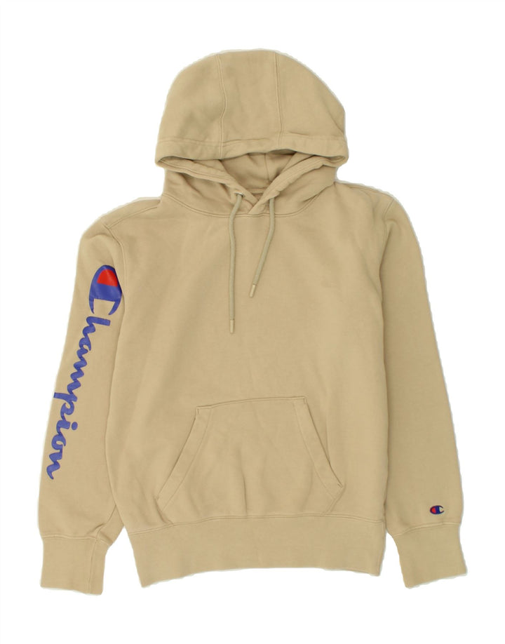 CHAMPION Womens Graphic Hoodie Jumper UK 6 XS Beige Cotton Vintage Champion and Second-Hand Champion from Messina Hembry 