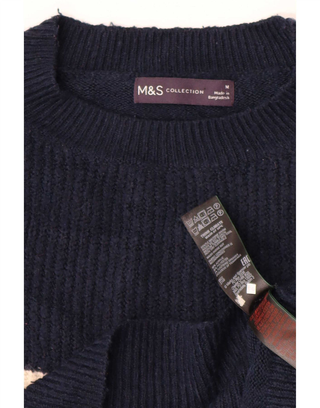 Suéter feminino Marks & Spencer com gola redonda Reino Unido 14 médio azul marinho