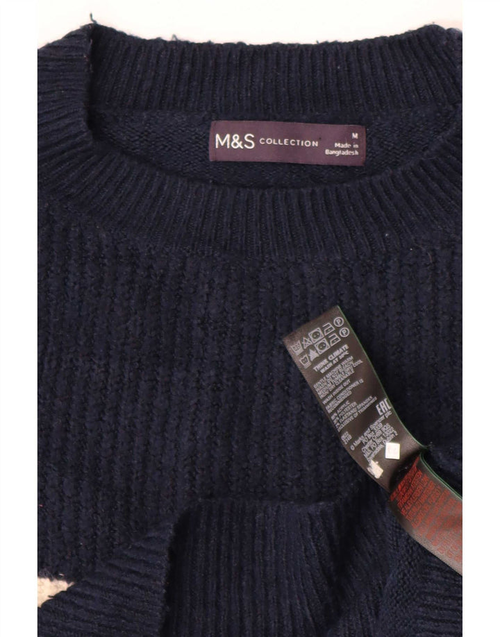 Suéter feminino Marks & Spencer com gola redonda Reino Unido 14 médio azul marinho