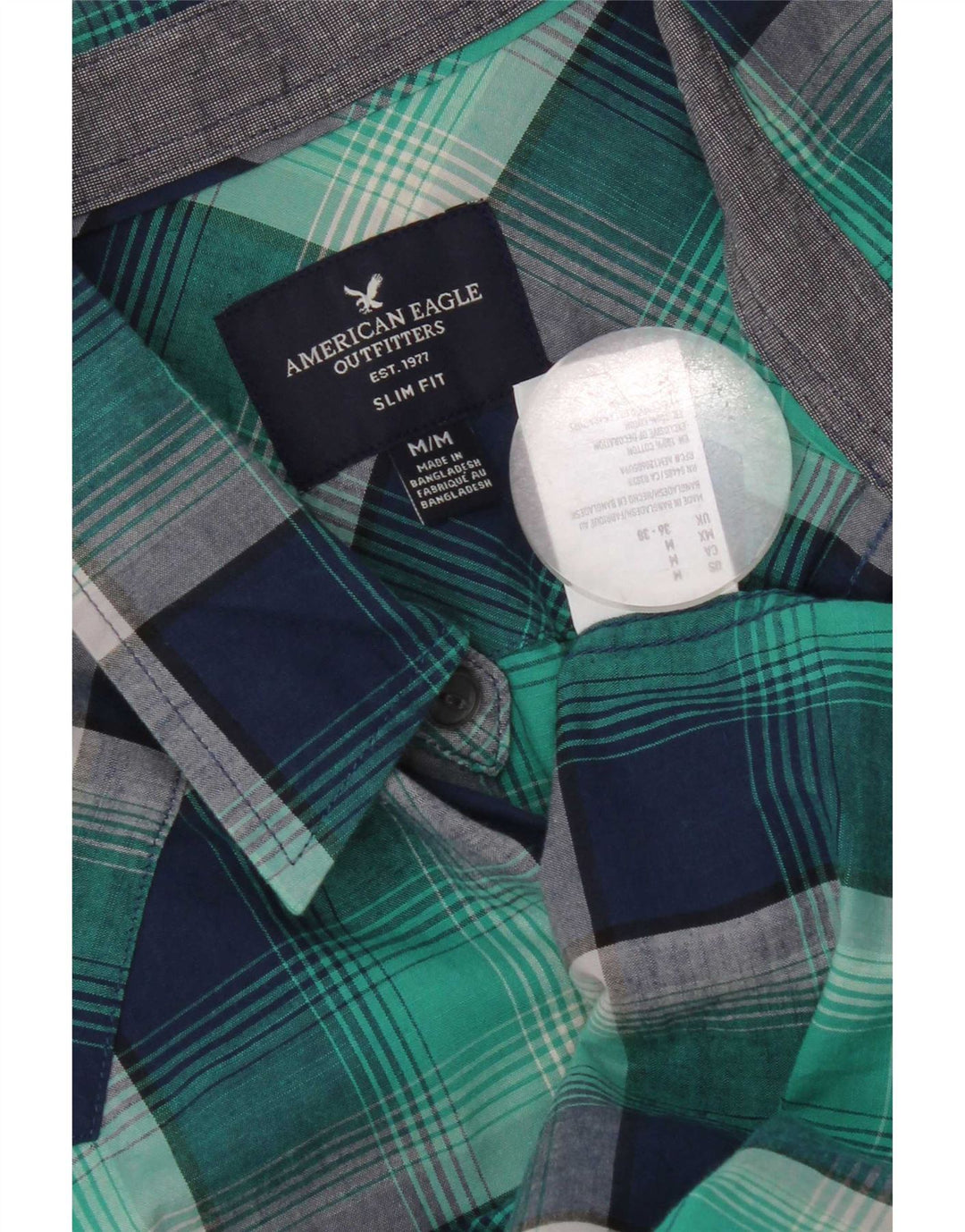 American Eagle Outfitters Camisa masculina slim fit médio azul marinho xadrez algodão