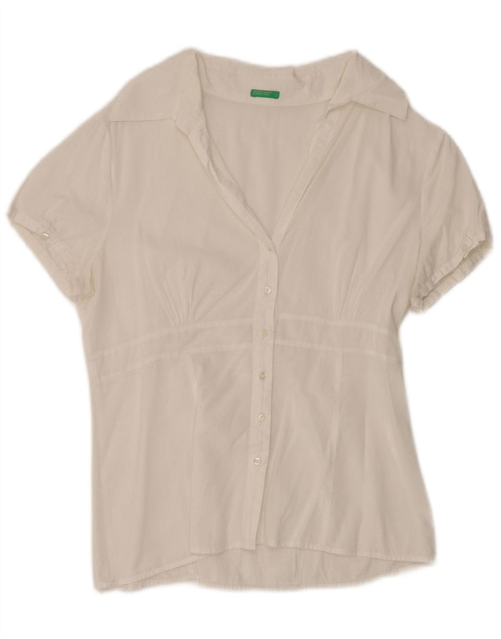 Camisa feminina de manga curta Benetton UK 12 médio branco