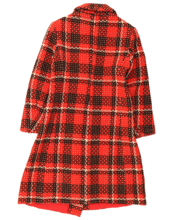 Casaco feminino vintage com peito duplo Reino Unido 8 pequeno xadrez vermelho