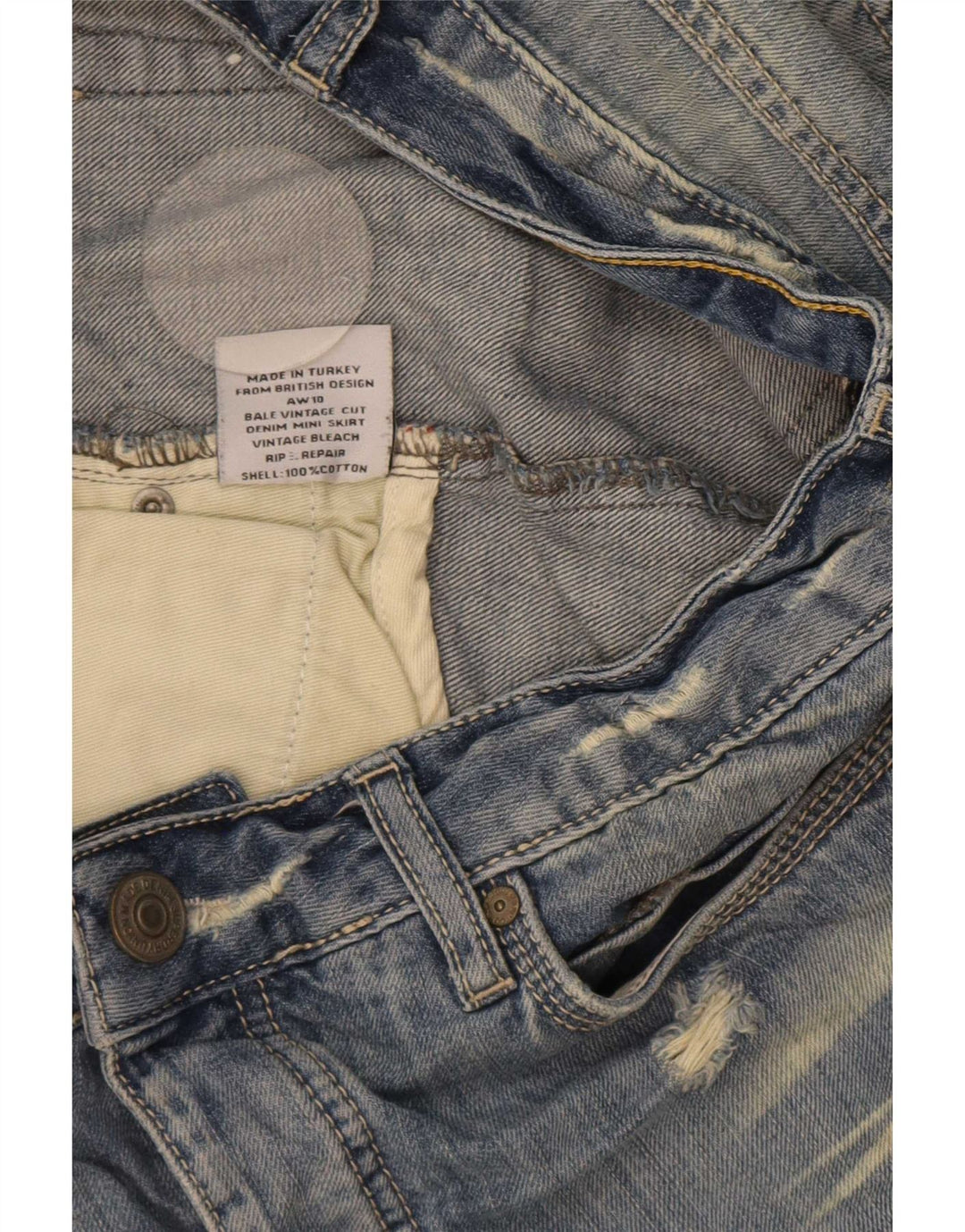Superdry Mini saia jeans desgastada feminina média W34 algodão azul