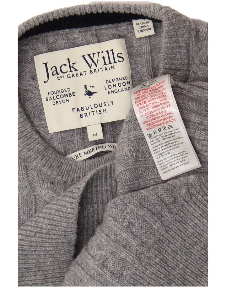 Suéter masculino Jack Wills com gola redonda Reino Unido 14 lã merino cinza médio