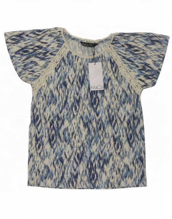 Blusa feminina M&Co UK 10 algodão Ikat azul pequeno