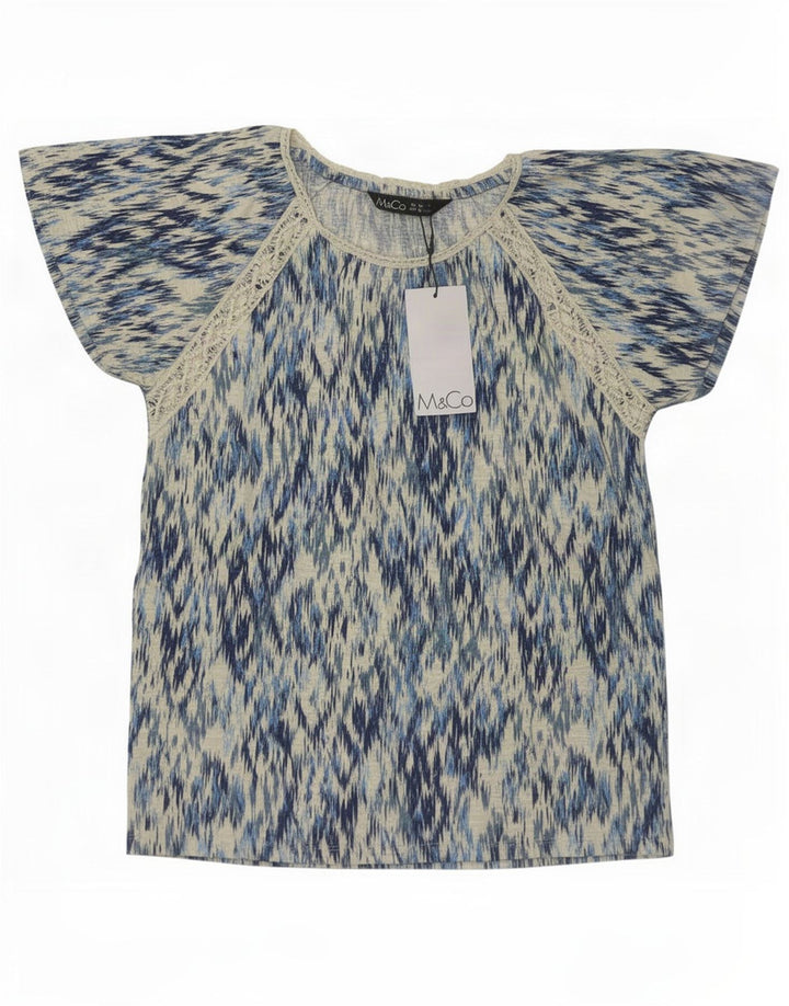 Blusa feminina M&Co UK 10 algodão Ikat azul pequeno